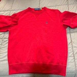 Ralph Lauren Red Crewneck Sweatshirt with Blue Pony Embroidery